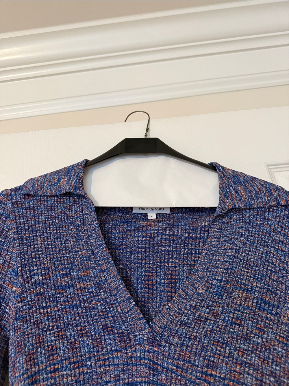 Veronica Beard Blue Multicolor Ribbed Sweater with Collar - Picture 4 of 9
